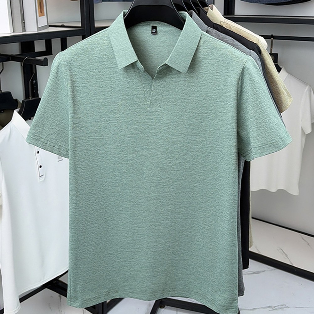 Short Sleeve V Neck Lapel T-Shirt for Men Breathable Business Casual Top