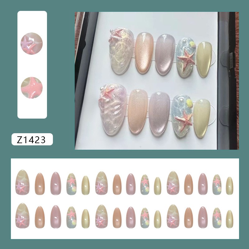 Seashell Starfish Themed Cat Eye Nail Art Set 3D Effect for Asian Nails