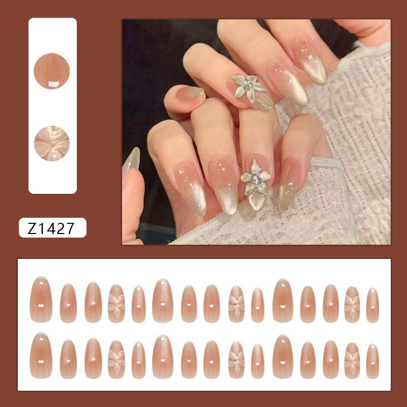 Cat Eye Glitter Jasmine Blush Wearable Nails for For french Sweet Design