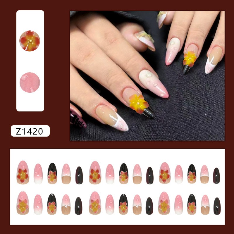 3D Bubble Flower Nail Art Pink Gradient Ice Transparent for For french Medium