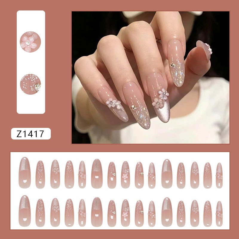 Sweet Pink Glitter Press on Nails Magnetic Effect for For french Manicure