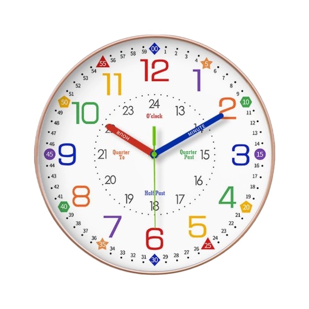 Childrens Learning Wall Clock 8 Inch Vibrant Colors Silent Movement for Home