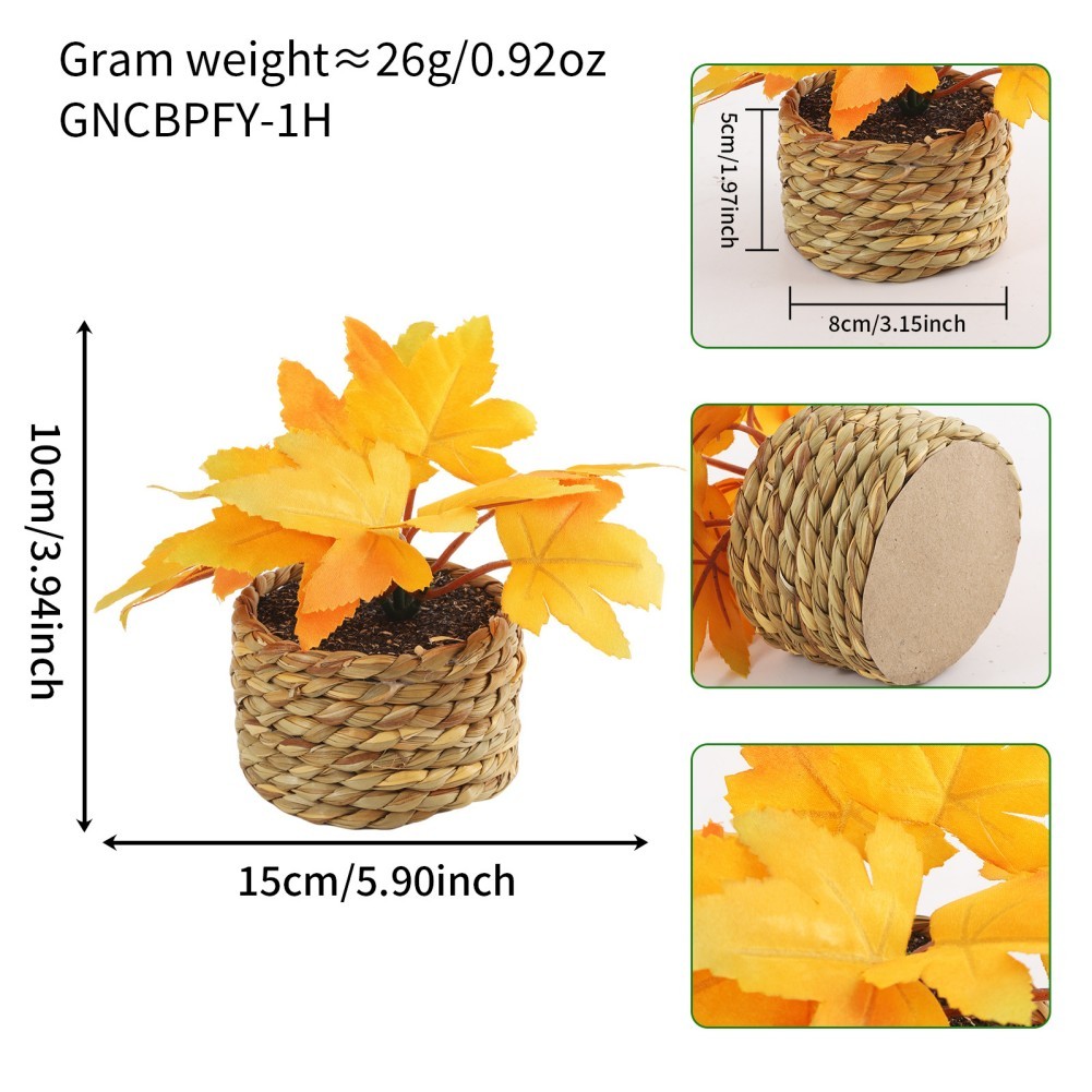 Lightweight Artificial Maple Leaf Decor in Handwoven Grass Pot for Easy Storage