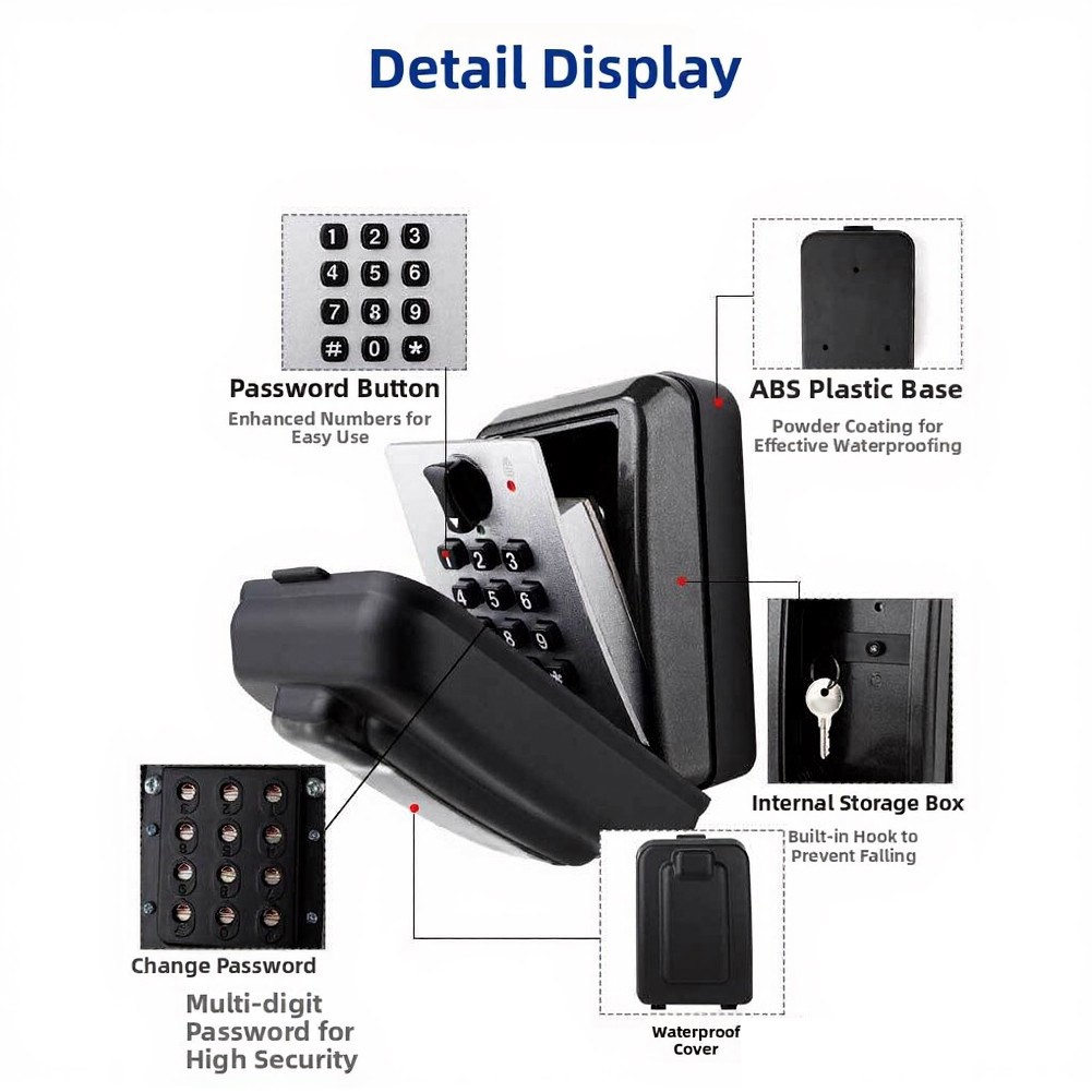 Outdoor Key Box with Button Lock System for Secure to Spare Keys Outside
