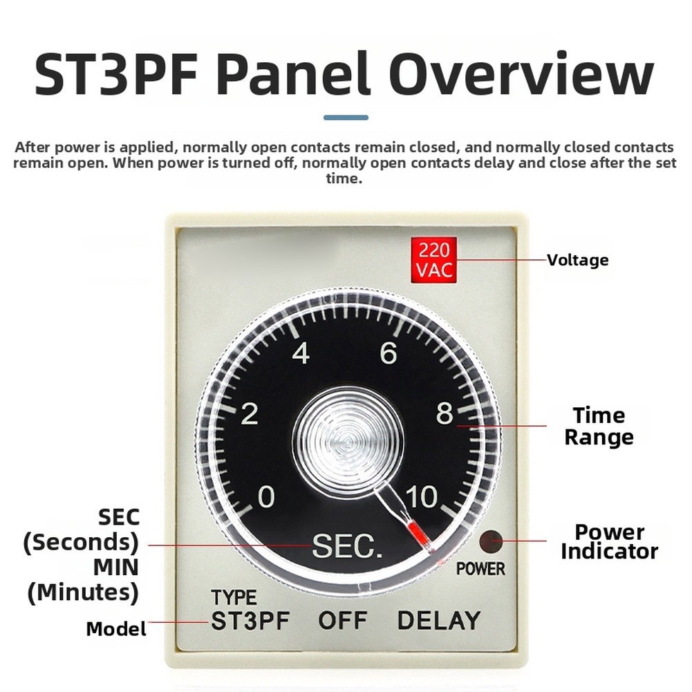 ST3PF Small Factor Delay Relay DC24V AC220V 9x4x5cm for Panel Mounting
