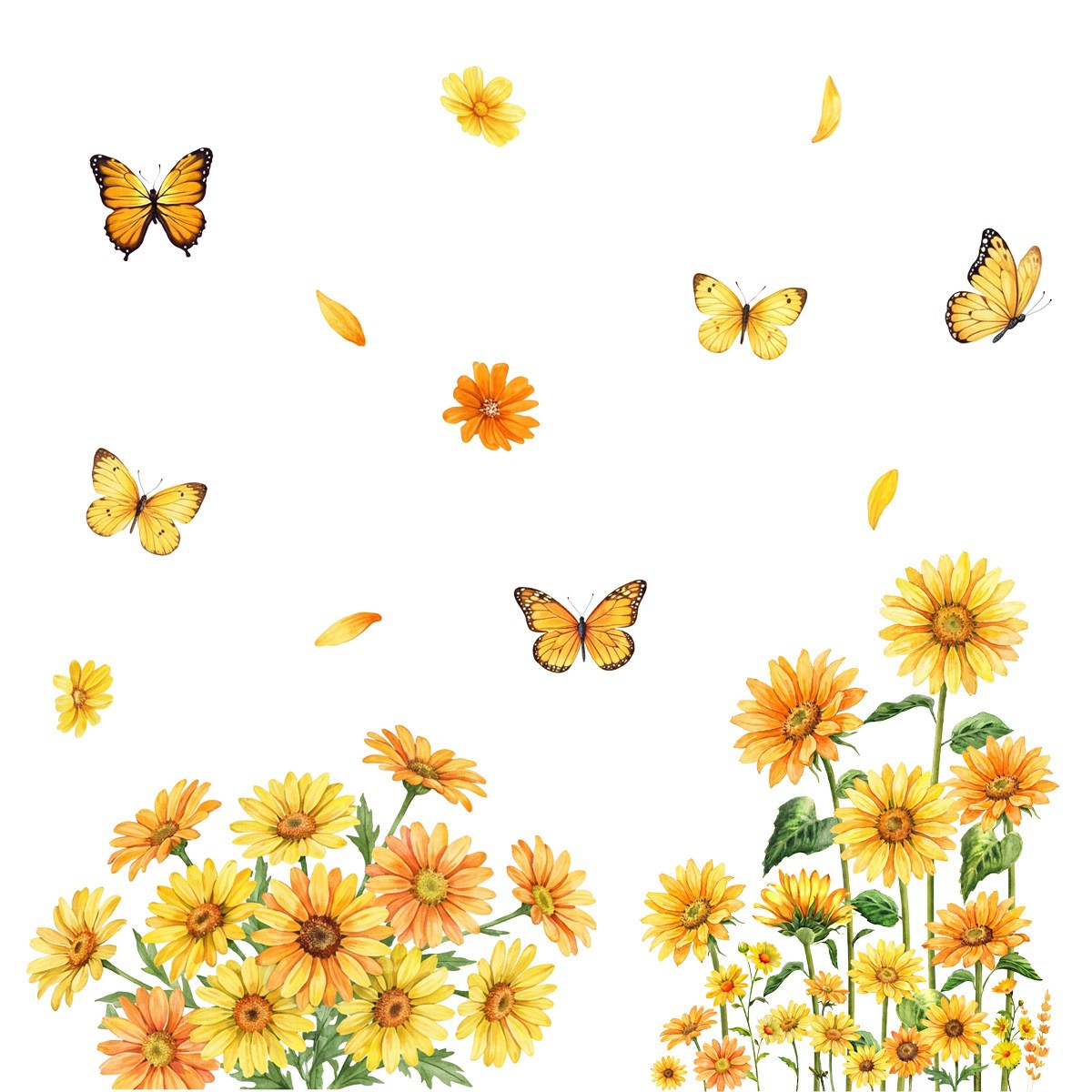 Static Cling Window Decals Sunflower Butterfly – Decor No Glue 2 Sheets