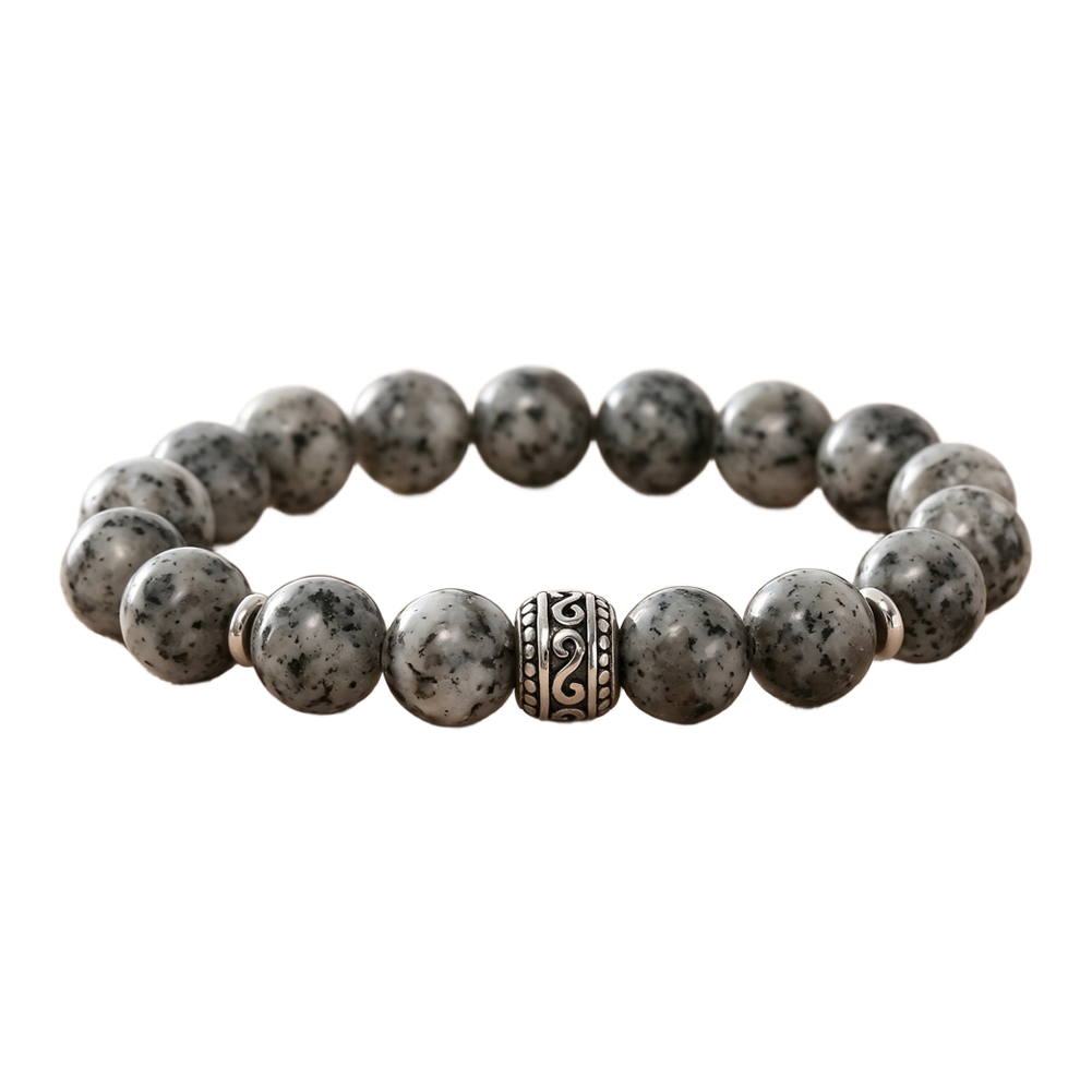 Natural Stone Bracelet Stainless Steel Spacers Volcanic Rock White 19.5cm