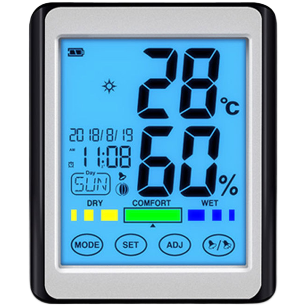 Thermometer and Hygrometer with Touch LCD Display and Multiple Mounting Options