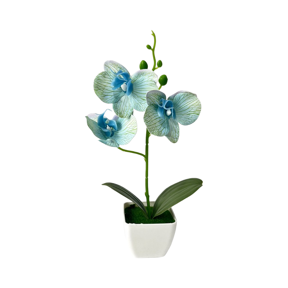 Artificial Phalaenopsis Orchid in White Square Pot for Home Office Decor