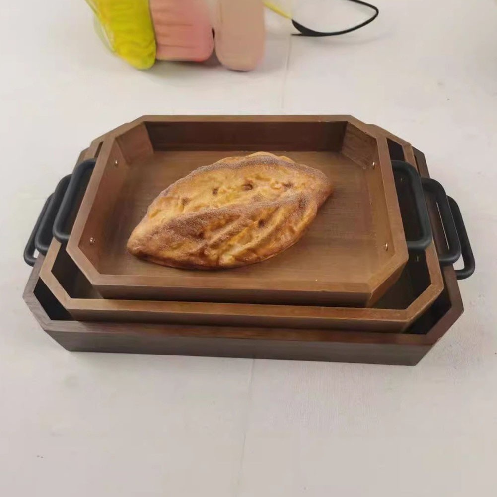 45x23.4x4.8CM Burlywood Serving Tray with Metal Handles for Large Snack Display - Produktbild 1