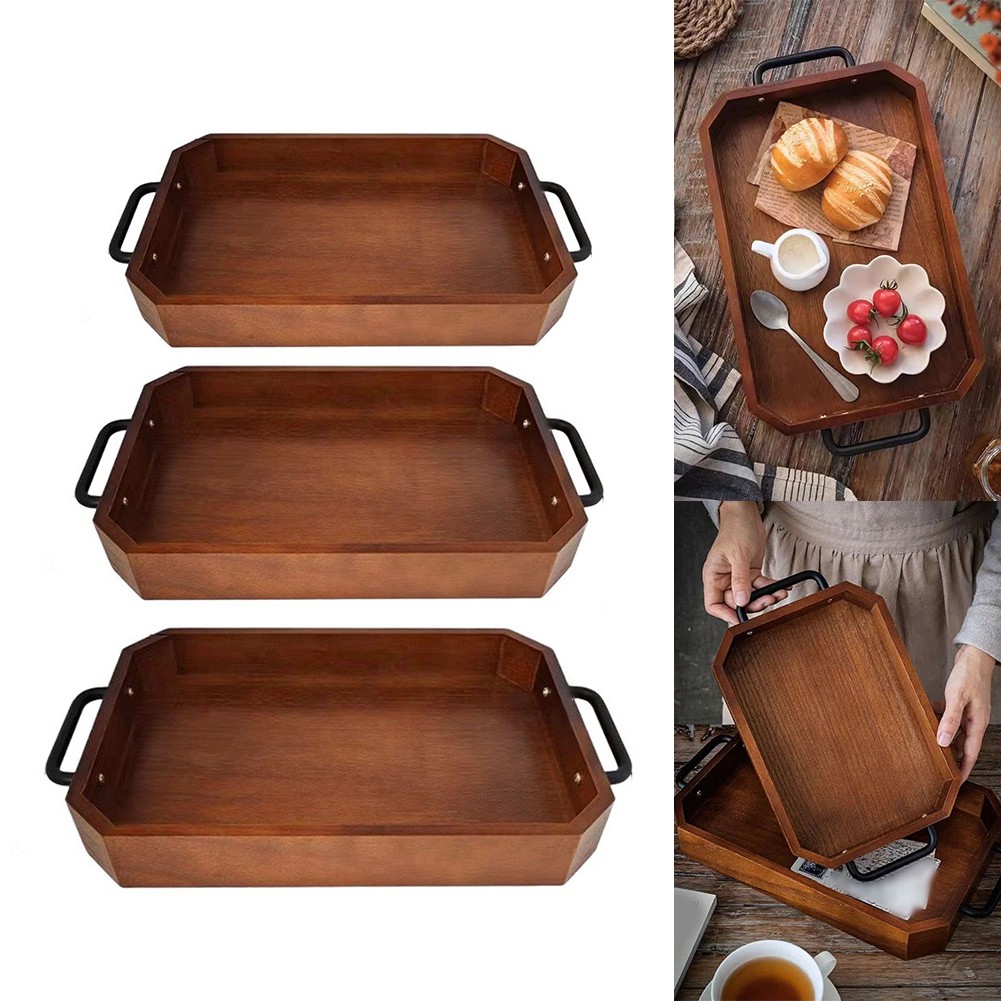 45x23.4x4.8CM Burlywood Serving Tray with Metal Handles for Large Snack Display - Produktbild 2