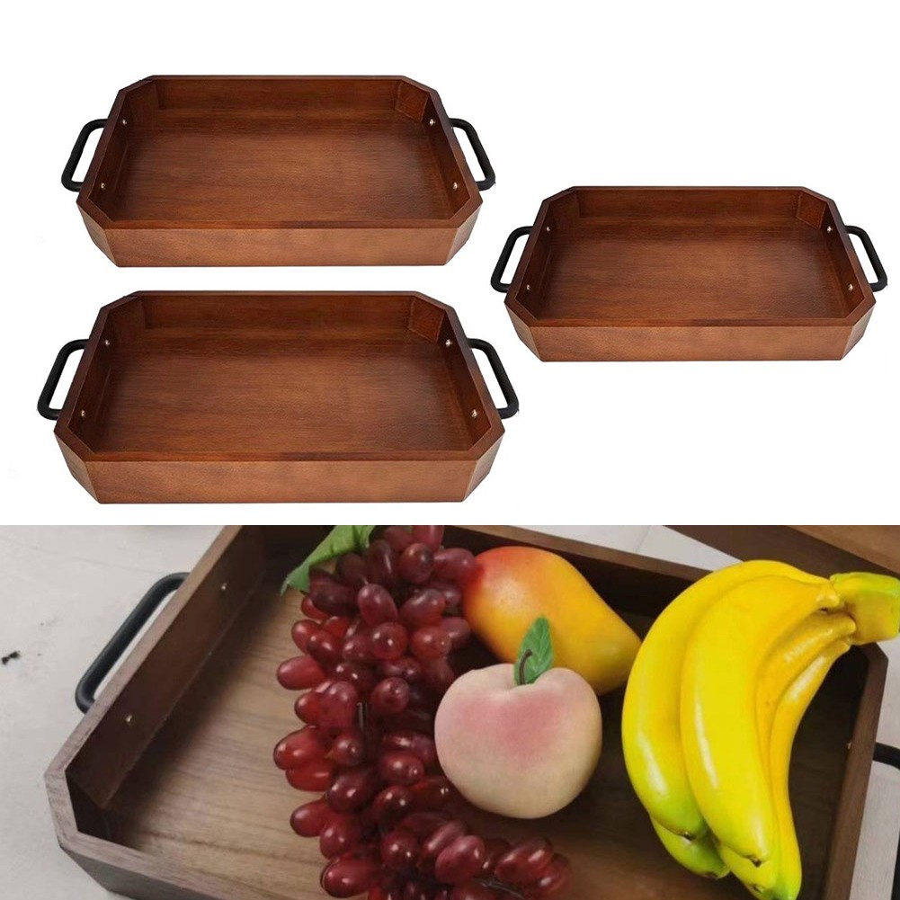 45x23.4x4.8CM Burlywood Serving Tray with Metal Handles for Large Snack Display - Produktbild 3