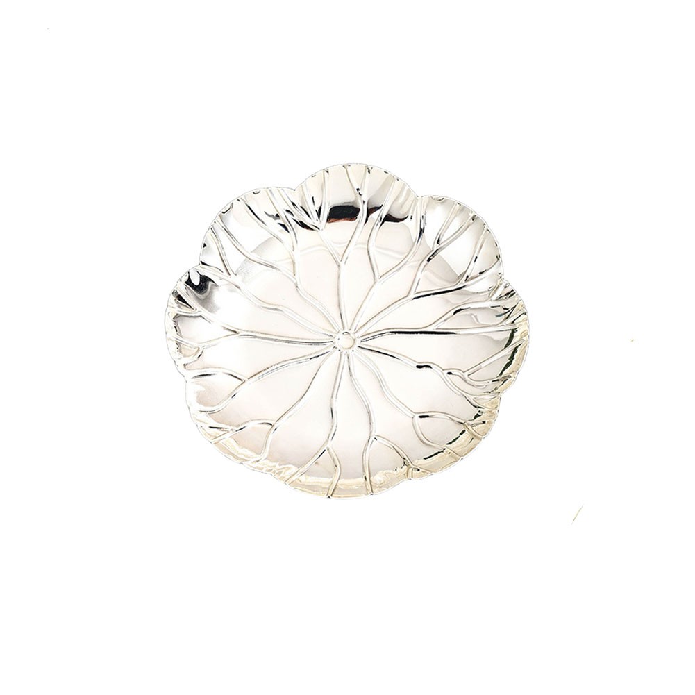 Gold or Silver Metal Tray with Classic Lotus Design for Dessert Presentation