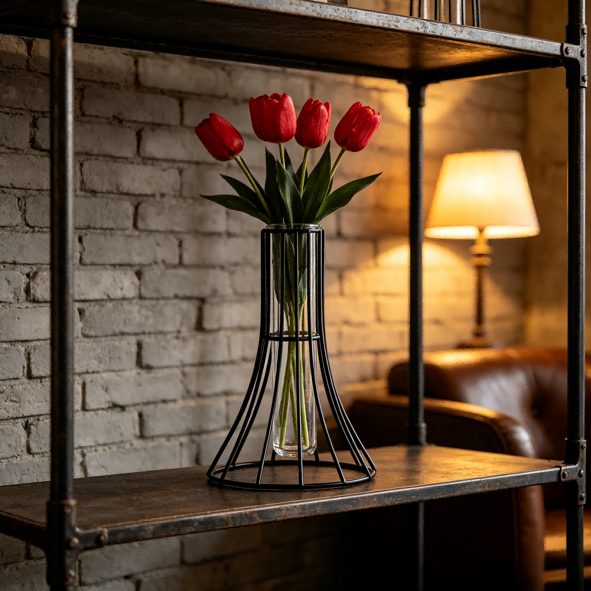 Sturdy Iron Plant Stand Featuring Glass Vase for Root Viewing Hydroponics