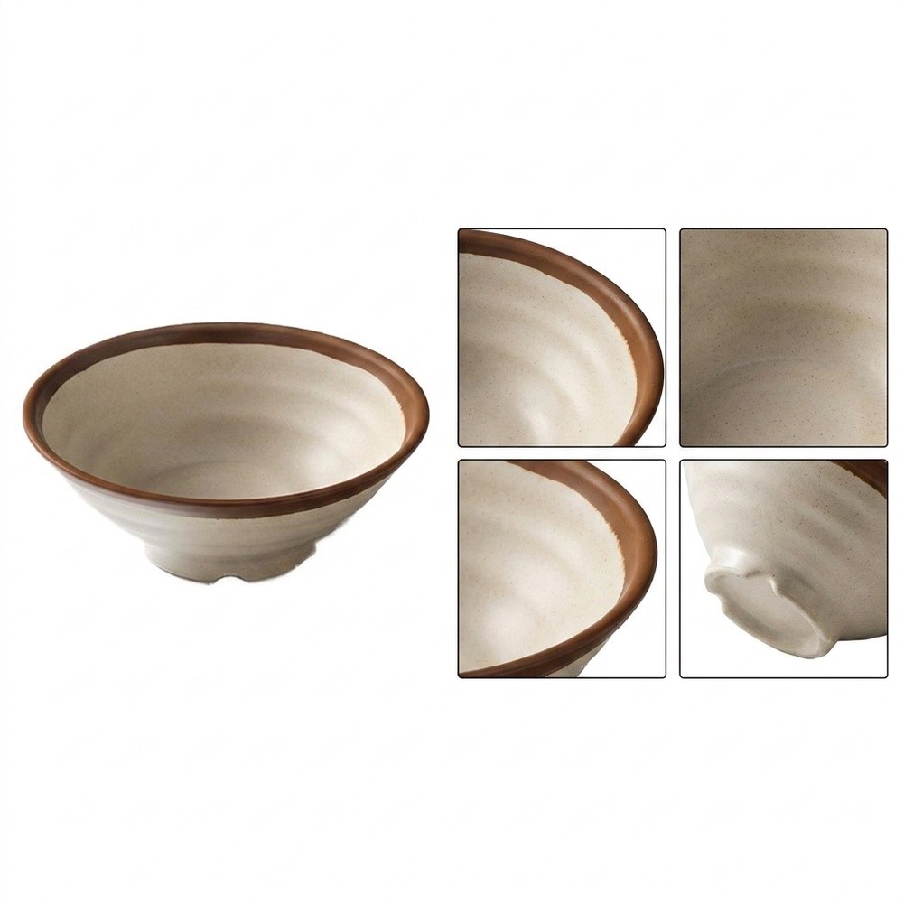 Home Use Melamine Bowl Brown Rim Deep Capacity for Rice Noodles For Cold Dishes - Produktbild 1
