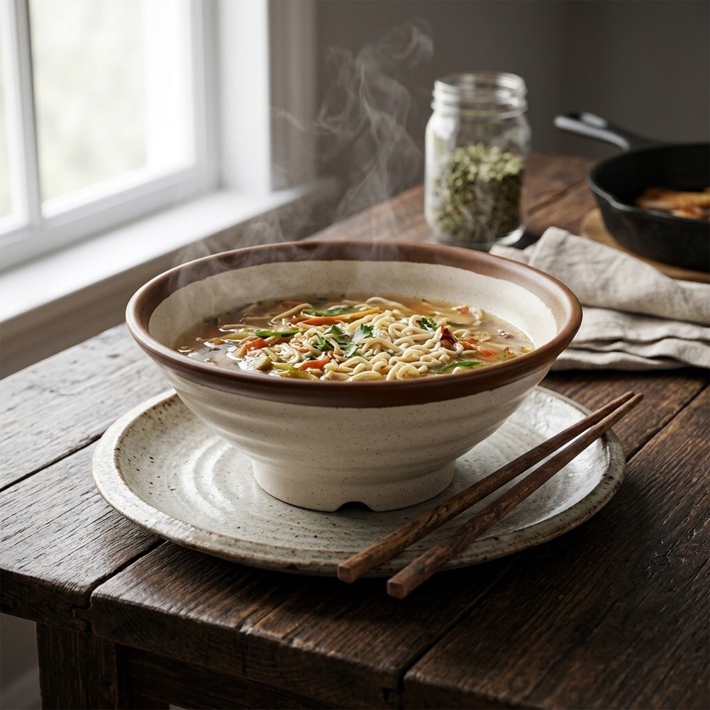 Home Use Melamine Bowl Brown Rim Deep Capacity for Rice Noodles For Cold Dishes - Produktbild 5