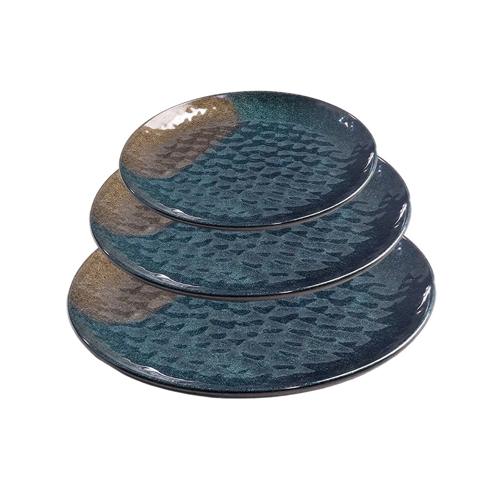 4 Piece Melamine Round Dishes Hammered Texture for Cold Hot Food For Serving