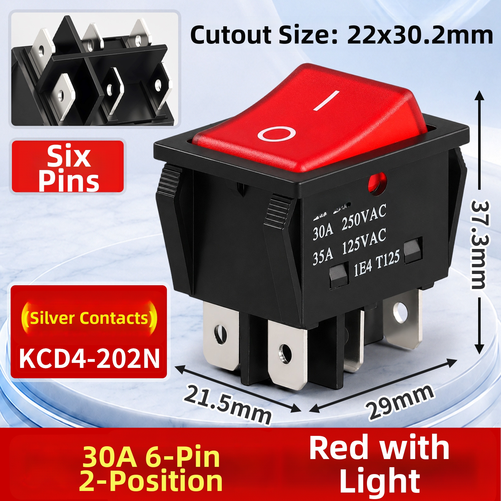 3pcs 30A KCD4 Boat Shaped Switch with LED Indicator 2.2 3.02cm Dimensions