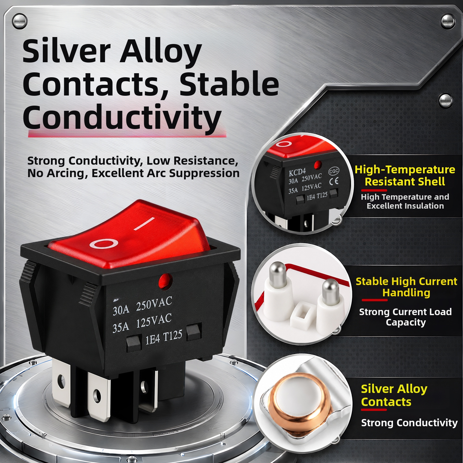 3pcs 30A KCD4 Boat Shaped Switch with LED Indicator 2.2 3.02cm Dimensions