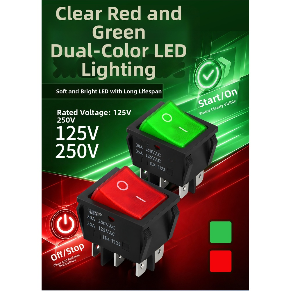3pcs 30A KCD4 Boat Shaped Switch with LED Indicator 2.2 3.02cm Dimensions
