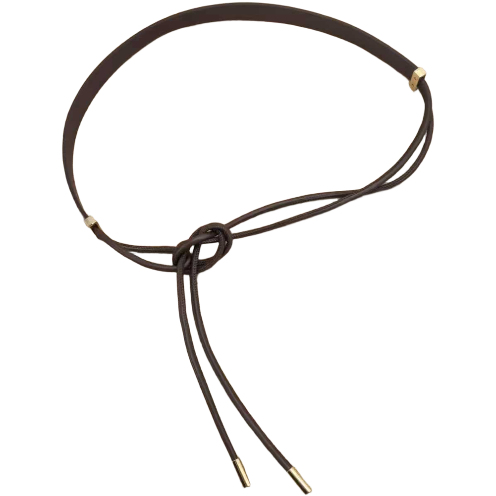 Knotted Leather Waist Belt for Women Thin 120cm Adjustable Dress Accessory