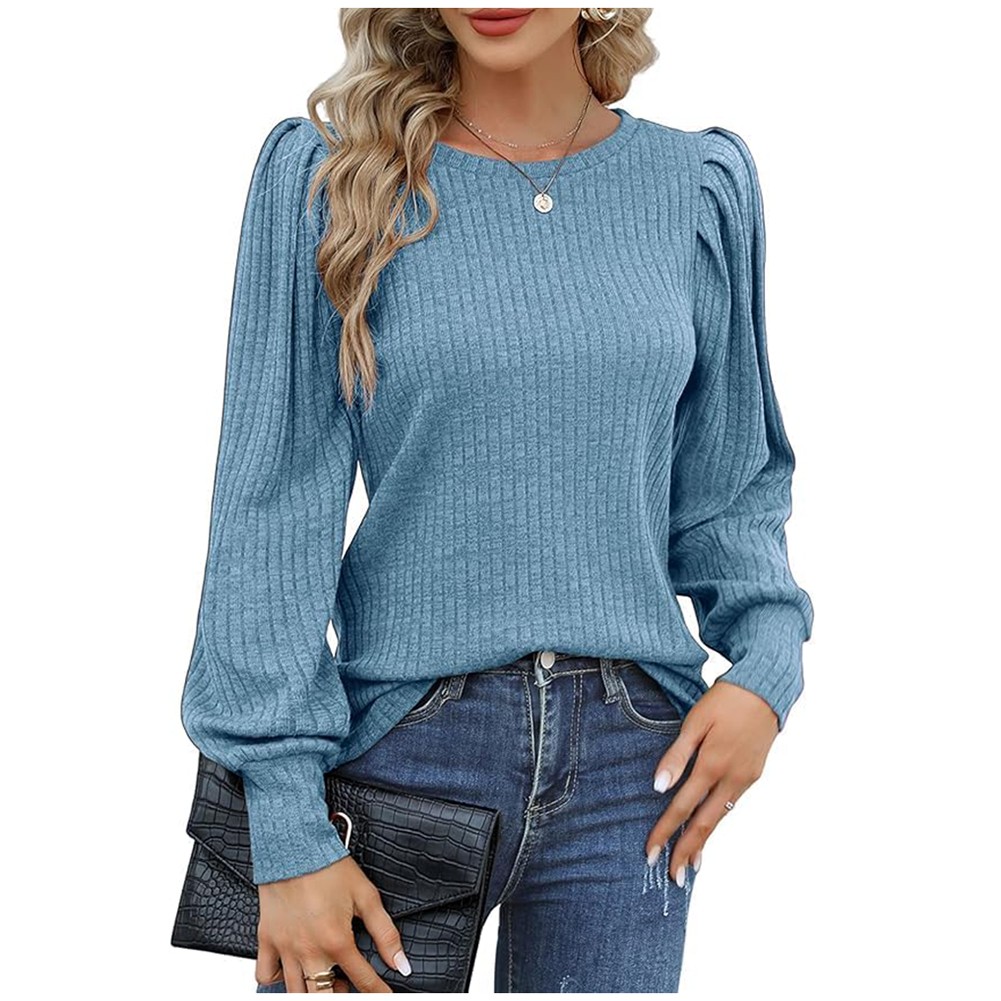 Spring Summer Autumn Winter Women Ribbed Top Ribbed Texture Solid Color