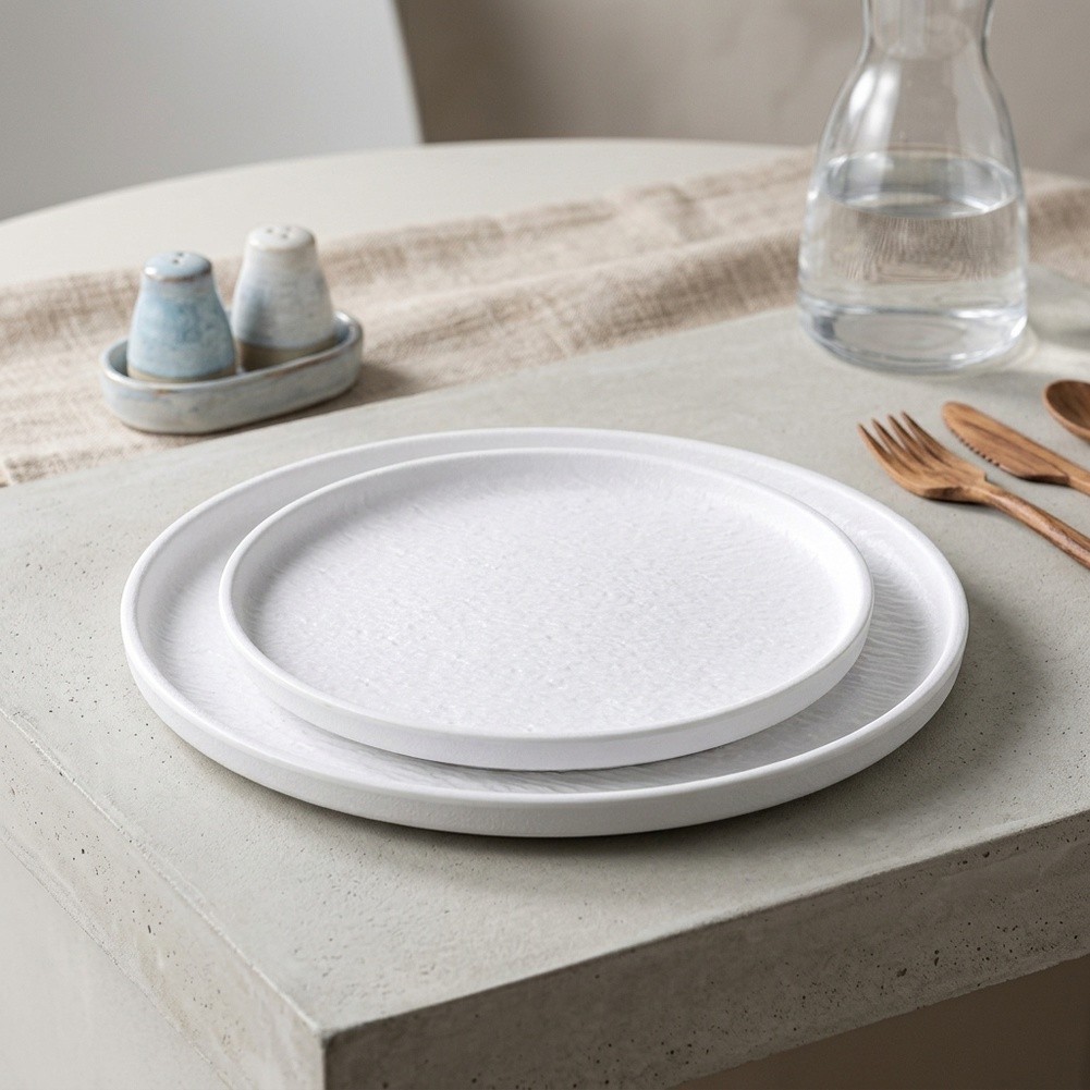 2 pcs White Melamine Round Plates Stone Texture 8 inch and 11 inch Serving Dish - Produktbild 7
