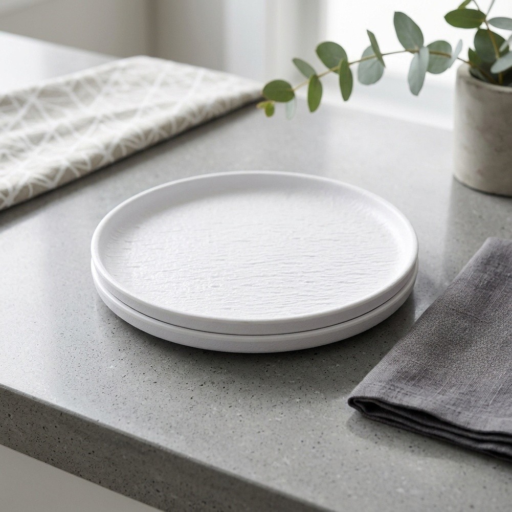 2 pcs White Melamine Round Plates Stone Texture 8 inch and 11 inch Serving Dish - Produktbild 5