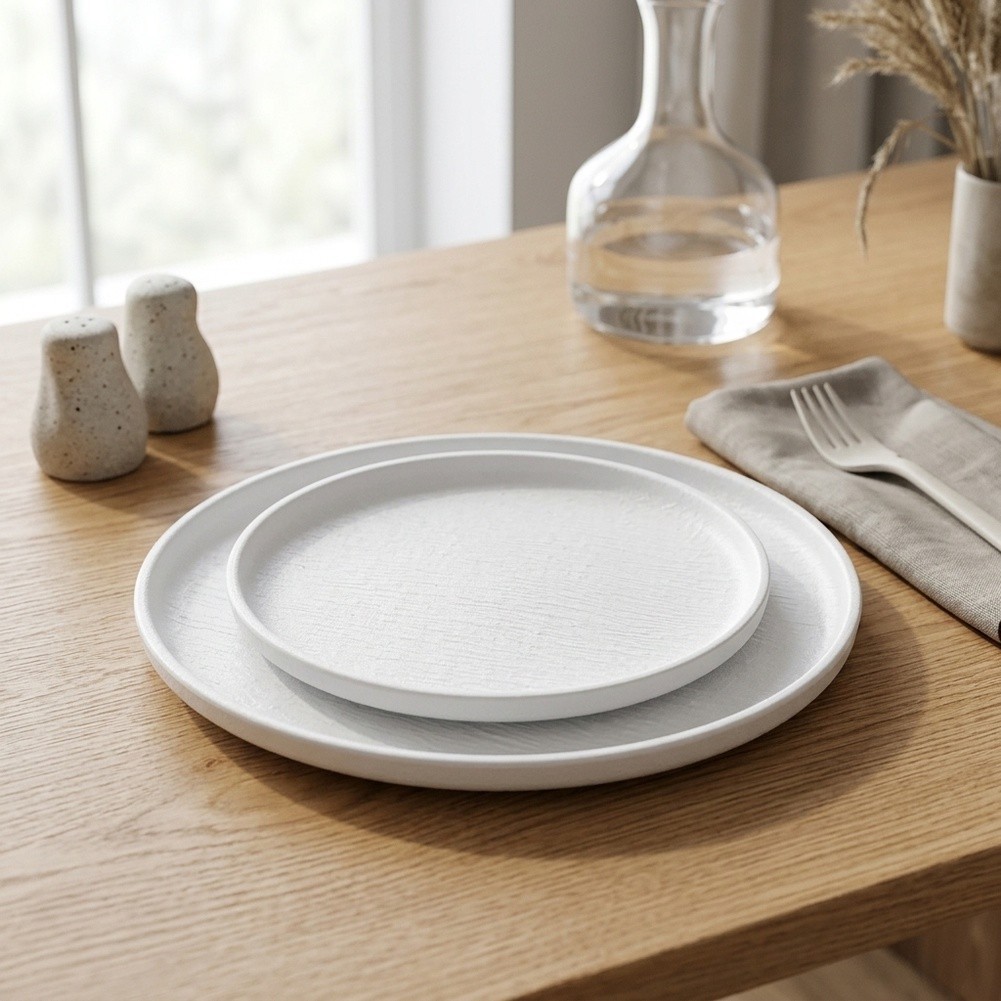 2 pcs White Melamine Round Plates Stone Texture 8 inch and 11 inch Serving Dish - Produktbild 6
