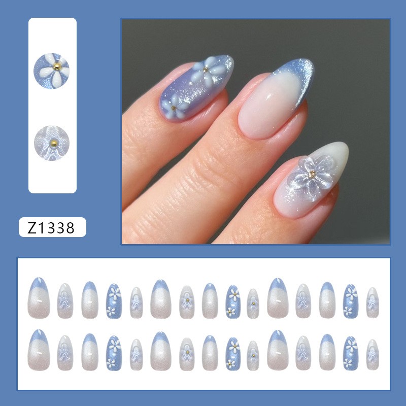 Cat Eye Press On Nails 30PCS Blue Gradient Almond For french Style Nail Tips