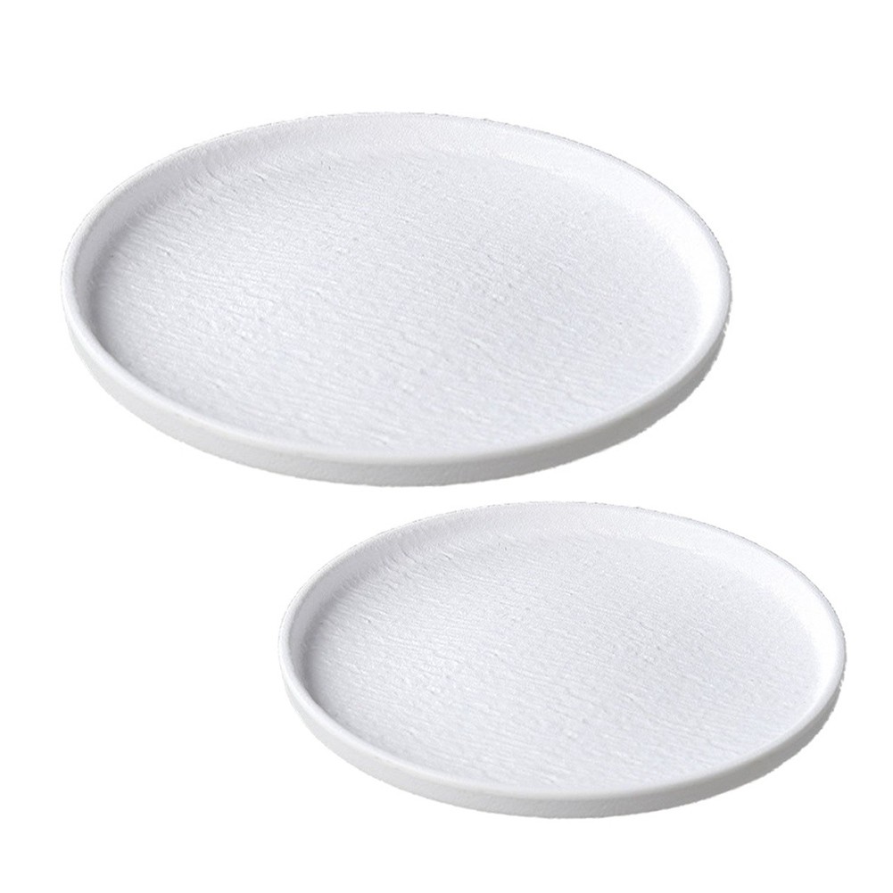 2 pcs White Melamine Round Plates Stone Texture 8 inch and 11 inch Serving Dish