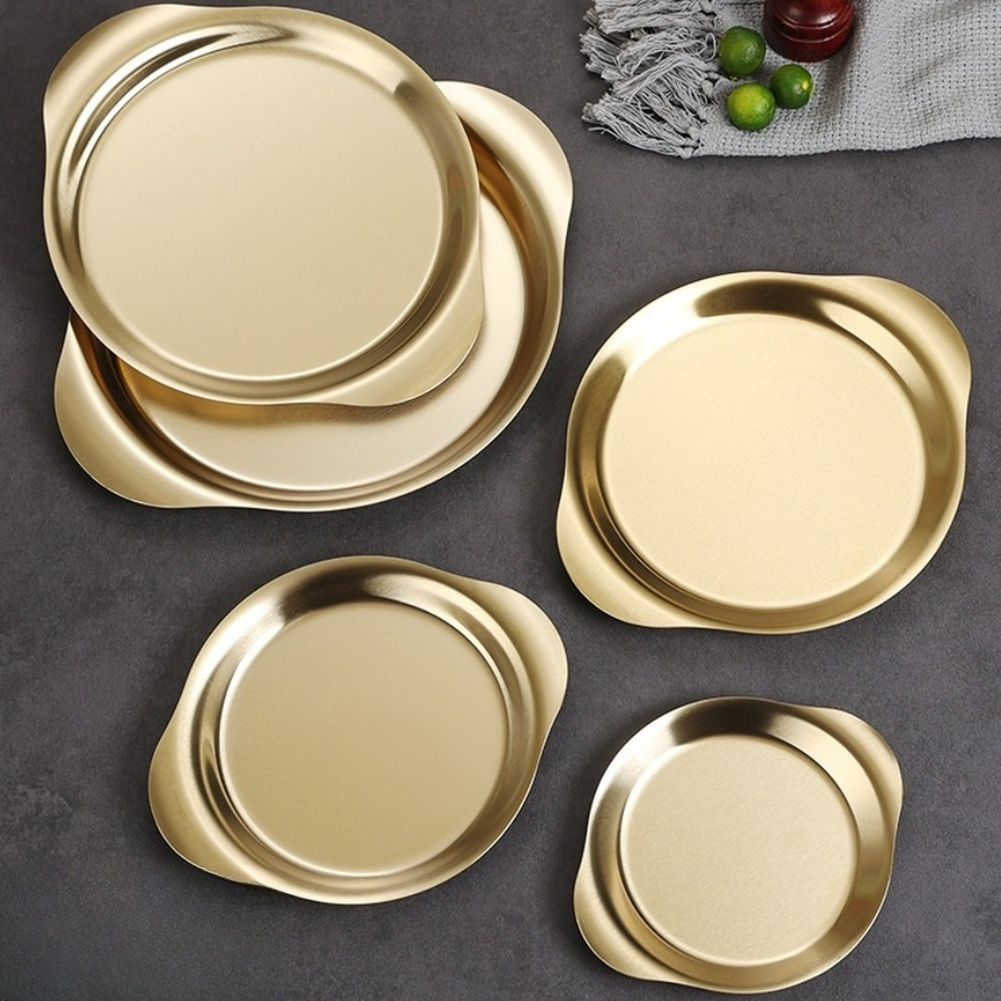 Stainless Steel Double Handle Serving Plate for Pasta Fried Chicken Snacks