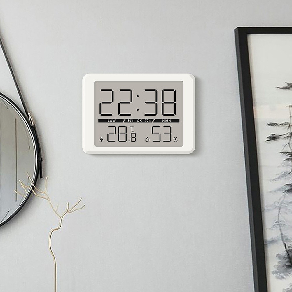 Digital LCD Wall Clock with Magnetic Mount Temp Humidity Display 10mm Profile