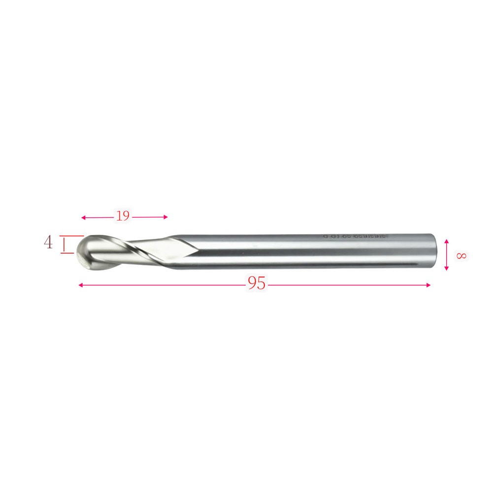 8mm Straight Shank Ball End Mill R4 HSS Uncoated for CNC Milling of Mild Steel