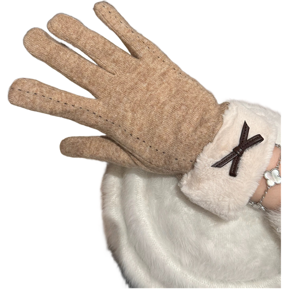 Women's Bow Knot Winter Gloves Fleece Lined for Smartphone and Cold Weather