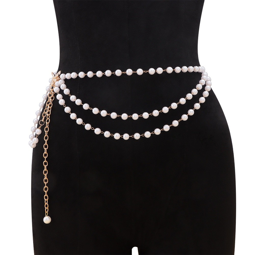 Pearl Waist Chain Gold Body Chain Elegant Pearl Design Durable Metal Material - Produktbild 2