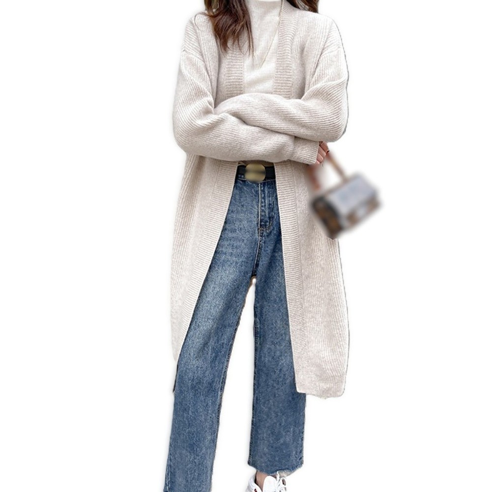 Women's Solid Color Knitted Cardigan V-Neck Long Loose Fit Autumn Winter Top