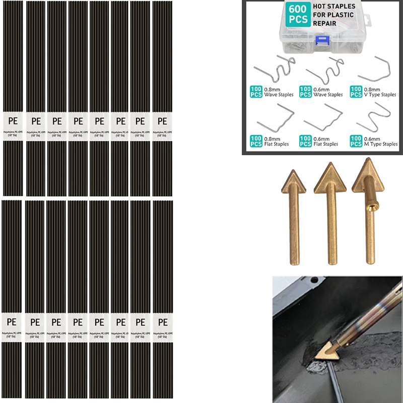 Vehicle Plastic Repair Kit 120 PE Rods 20cm + 600 Hot Staples + Copper Tips