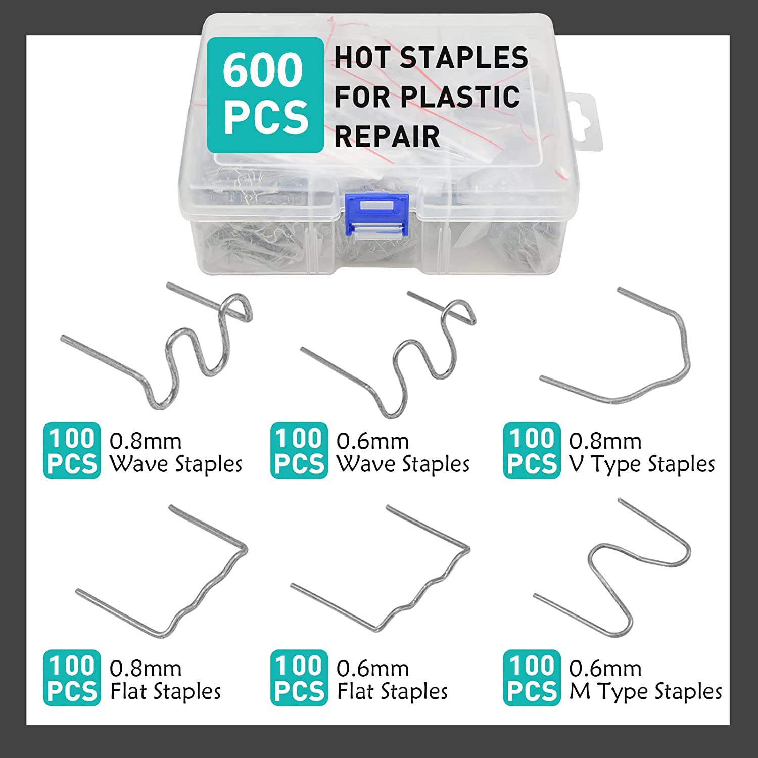 Vehicle Plastic Repair Kit 120 PE Rods 20cm + 600 Hot Staples + Copper Tips