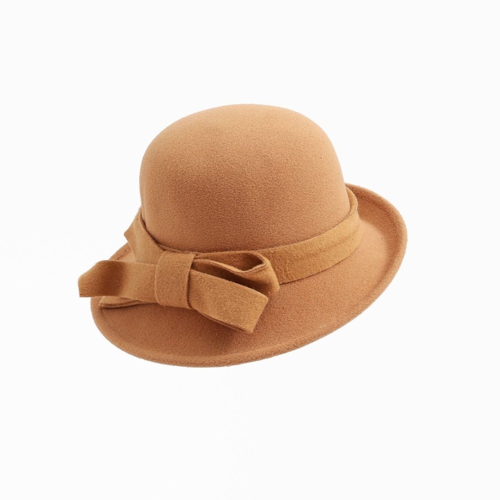 Women's Felt Winter Hat Dome Style Thermal Protection Bow Embellished Brim