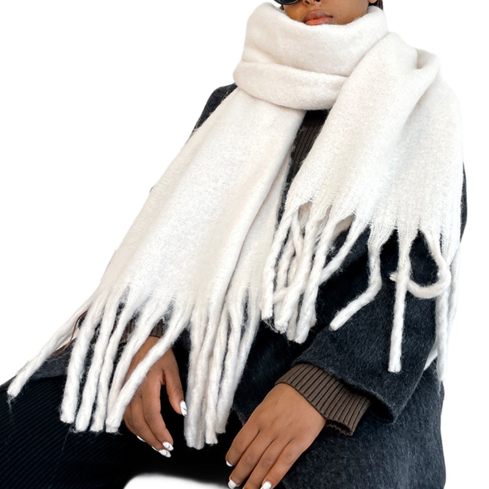 Womens Mohair Scarf 40x210cm Oversized Plush Soft Fringed Warm Neck Wrap
