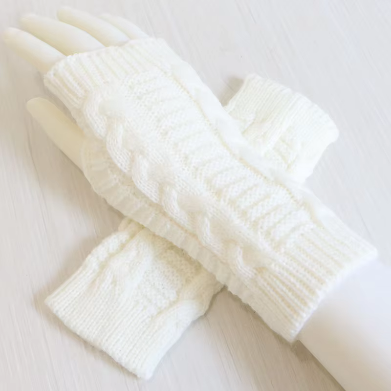 Winter Fingerless Gloves Knitted Cable Design Wrist Coverage Unisex Fit