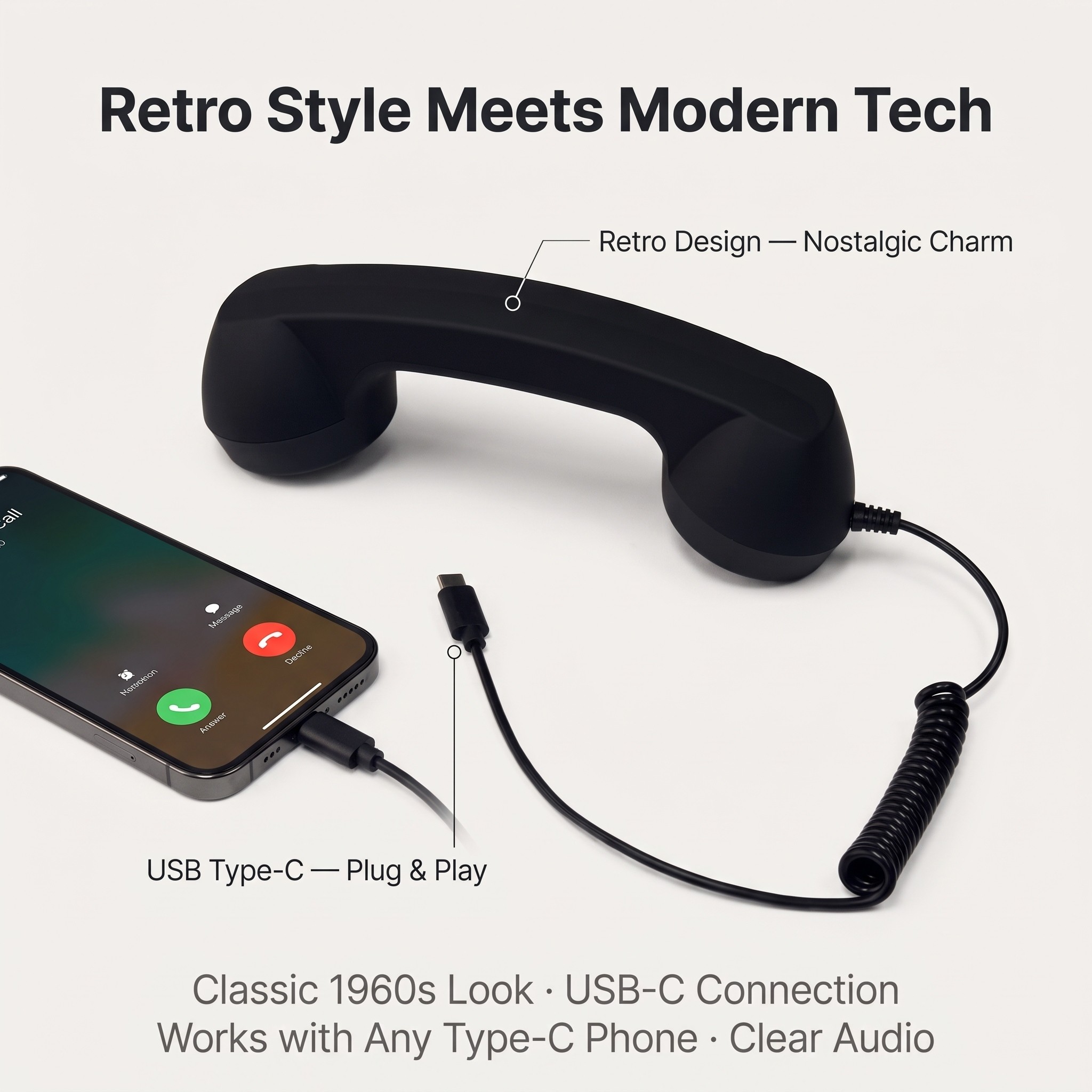 For For Retro Handset for iPhone 23cm ABS Body Multiple Colors - Produktbild 6