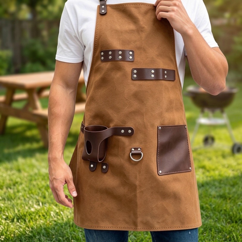 Grill Apron Canvas for Barbecue Baking Outdoor Cooking Stain Protection