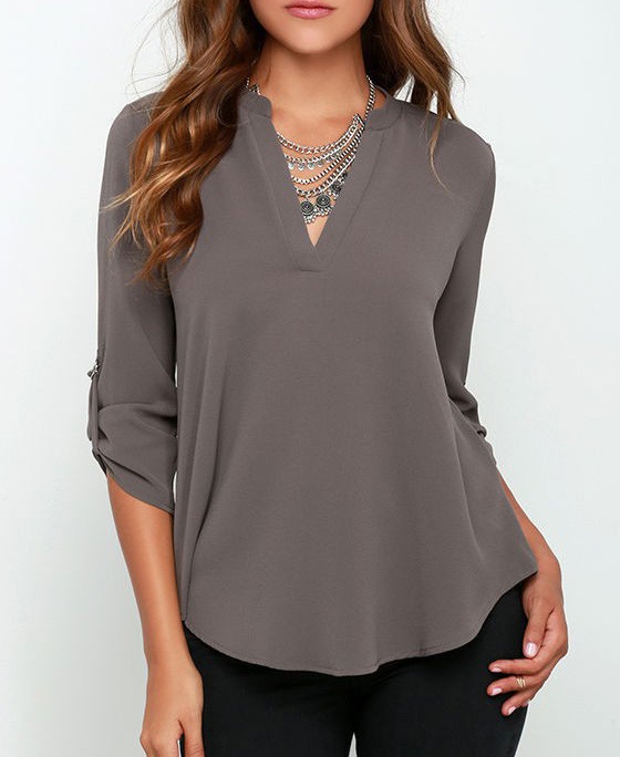 Shirt Women Holiday Loose Solid V-neck Blouse Ladies Long Sleeve S-5XL - Picture 5 of 7