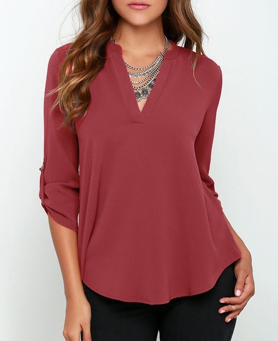 Shirt Women Holiday Loose Solid V-neck Blouse Ladies Long Sleeve S-5XL - Picture 7 of 7
