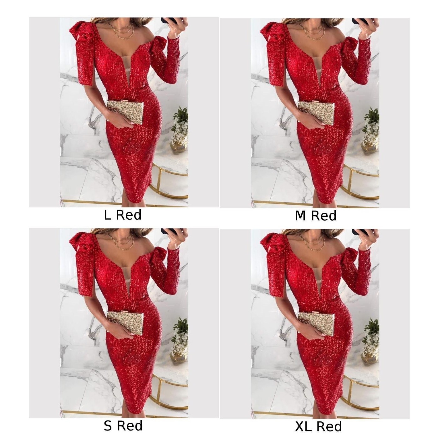 High Waist Sequined Dress Women Hip Wrap Deep V Neck Elegant Evening Outfit - Picture 7 of 24