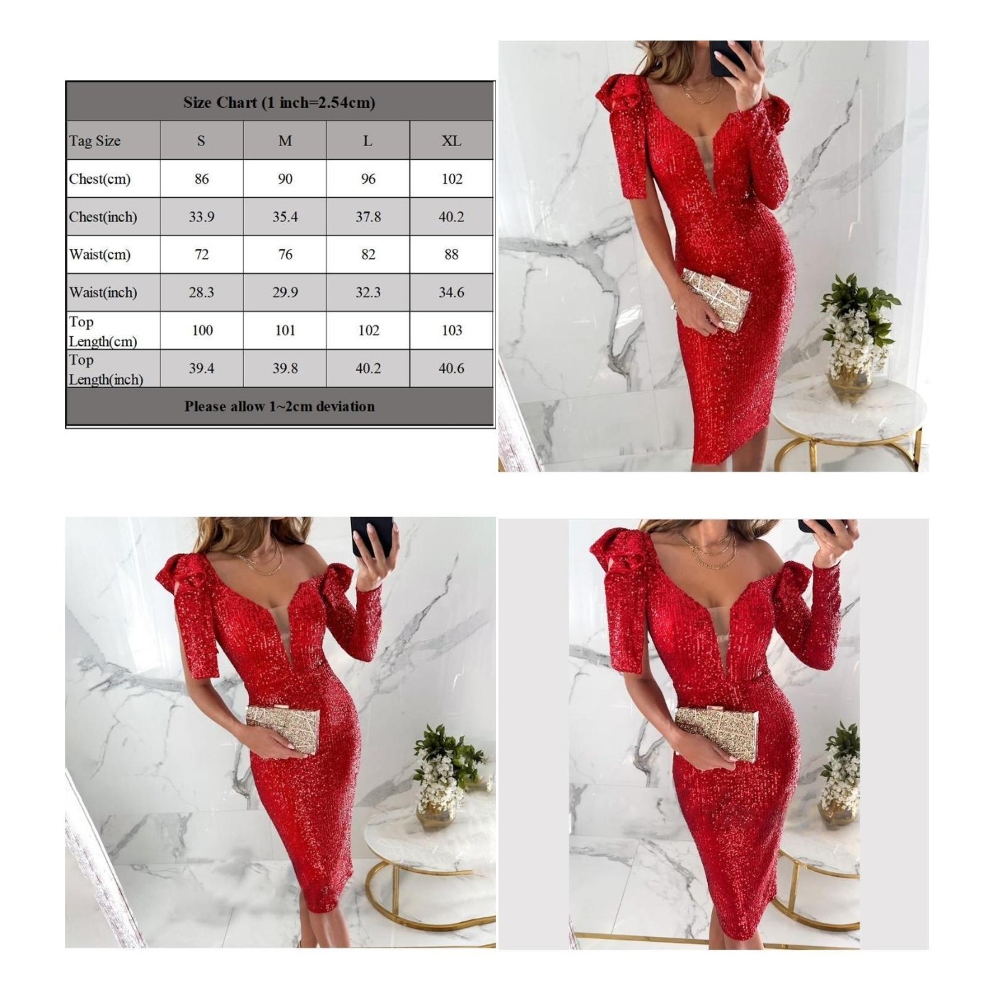 High Waist Sequined Dress Women Hip Wrap Deep V Neck Elegant Evening Outfit - Picture 10 of 24