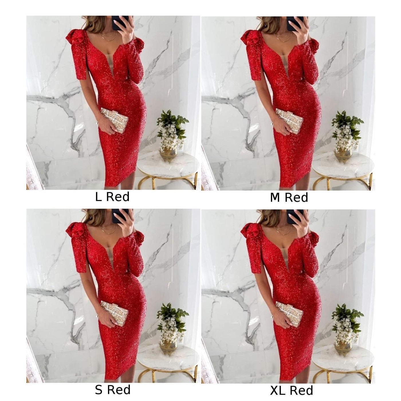 High Waist Sequined Dress Women Hip Wrap Deep V Neck Elegant Evening Outfit - Picture 6 of 24