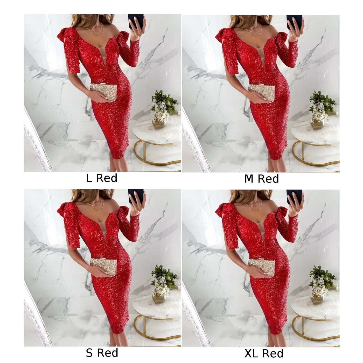 High Waist Sequined Dress Women Hip Wrap Deep V Neck Elegant Evening Outfit - Picture 5 of 24